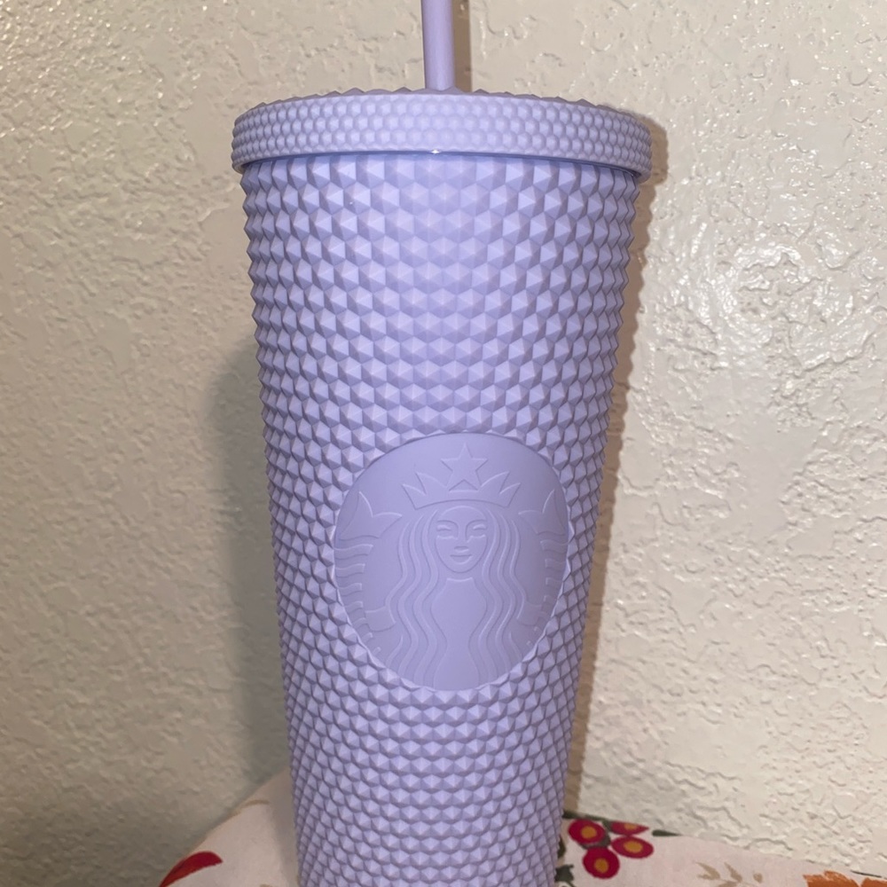 Matte lilac studded are Starbucks Tumbler size venti (26oz)